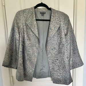 Eileen Fisher Silver Olive Silk Woven Open Front Jacket EUC
